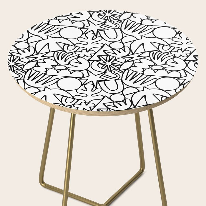 Black and white organic nature shape drawing pattern Side Table Gallery Image 2