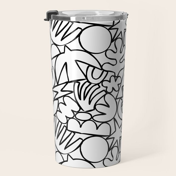 Black and white organic nature shape drawing pattern Travel Mug Gallery Image 3