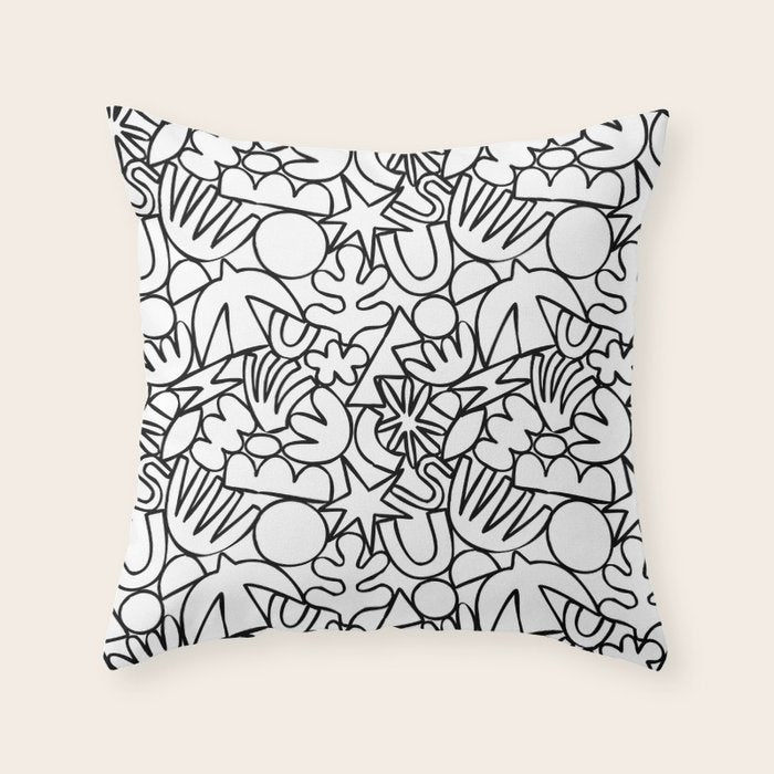 Black and white organic nature shape drawing pattern Throw Pillow Gallery Image 6
