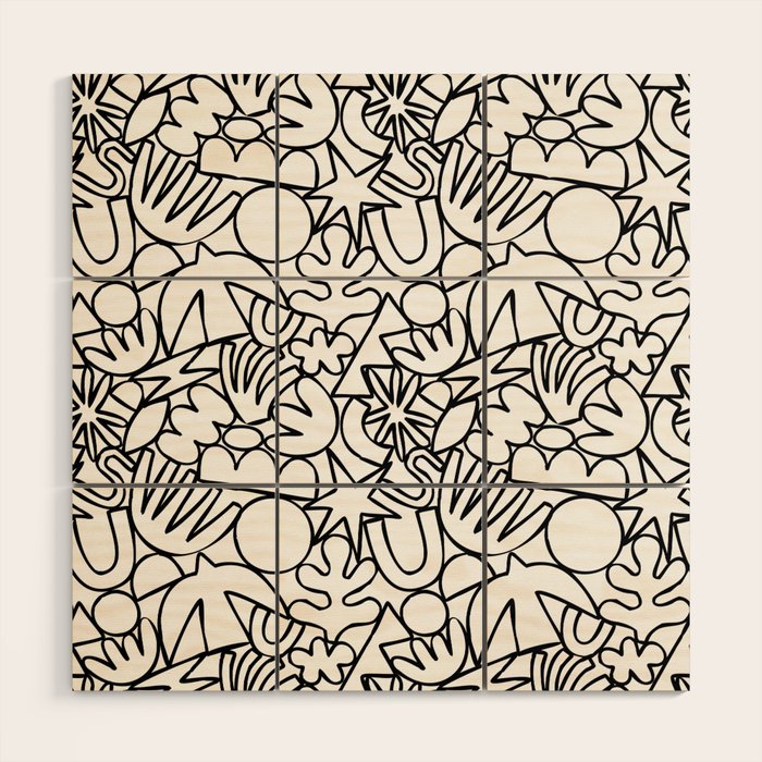 Black and white organic nature shape drawing pattern Wood Wall Art Gallery Image 1