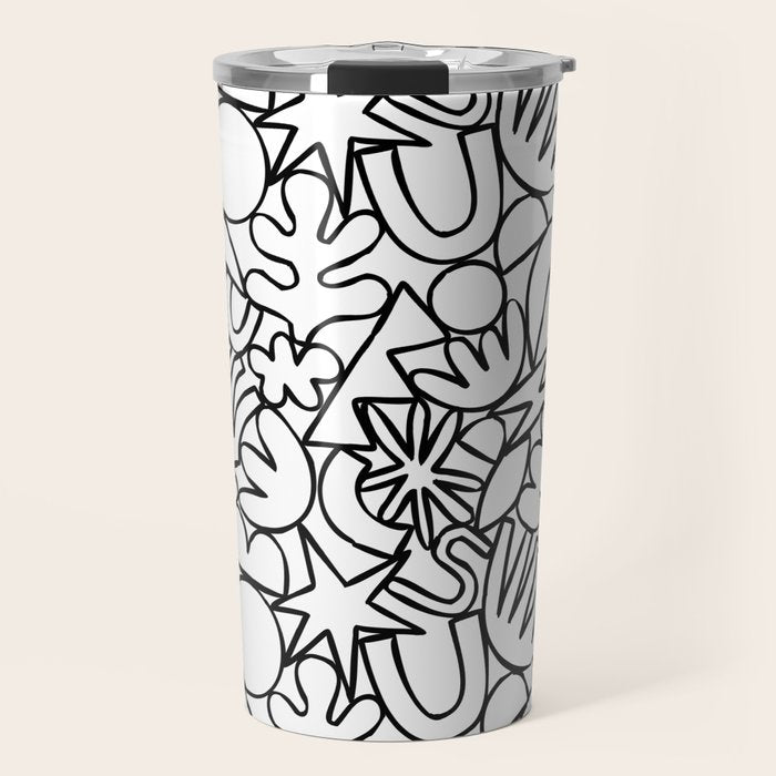 Black and white organic nature shape drawing pattern Travel Mug Gallery Image 1