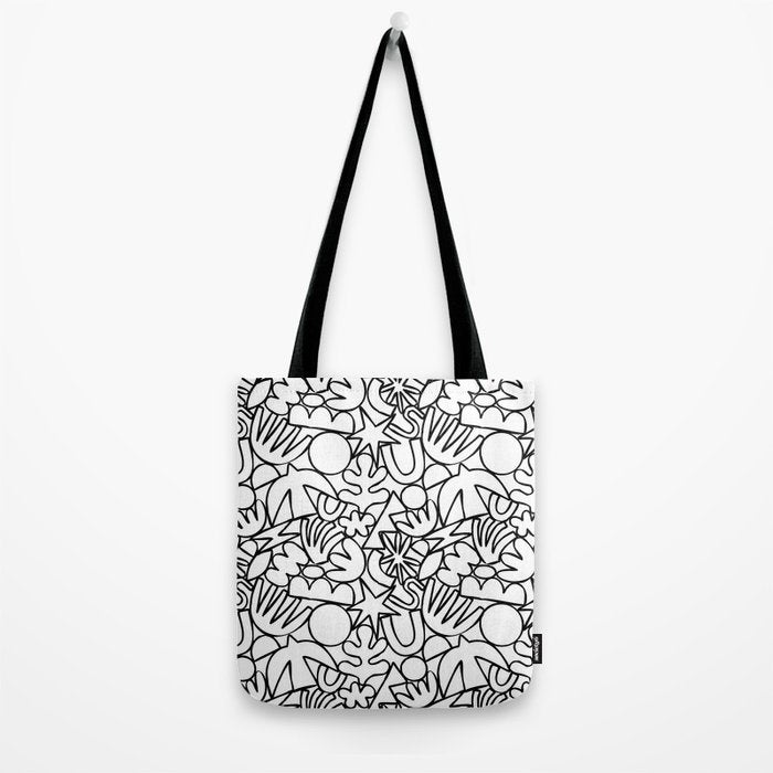 Black and white organic nature shape drawing pattern Tote Bag Gallery Image 2