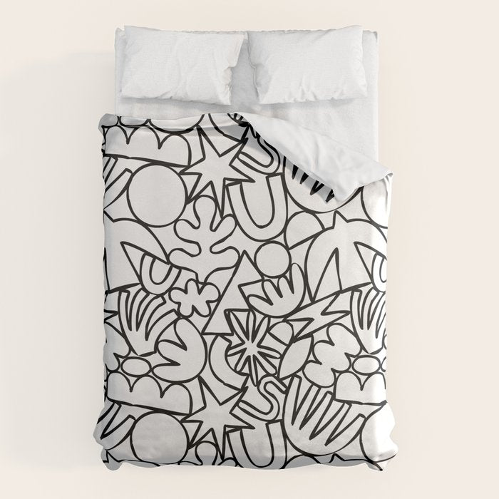 Black and white organic nature shape drawing pattern Duvet Cover Gallery Image 6