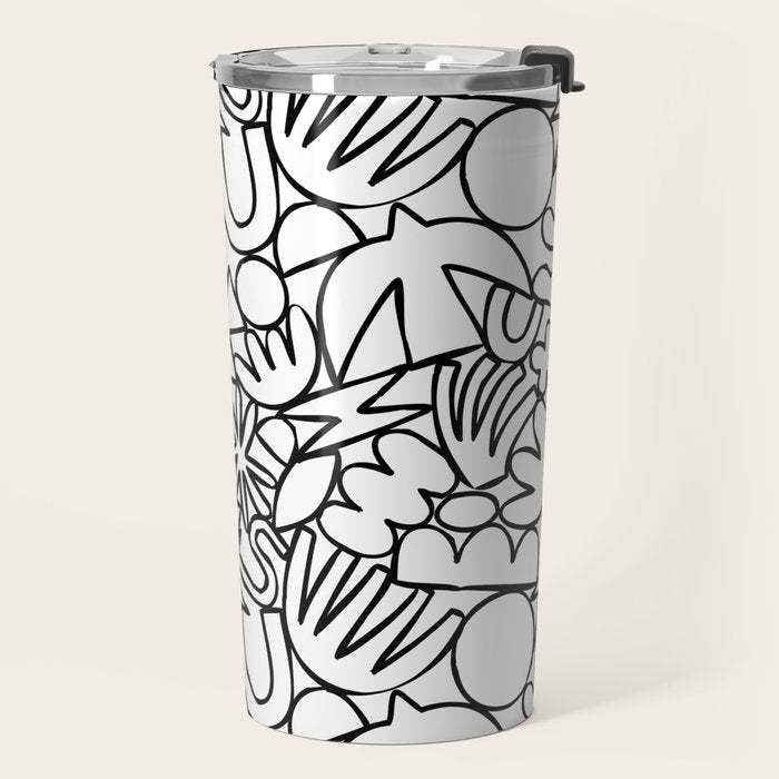 Black and white organic nature shape drawing pattern Travel Mug Gallery Image 2