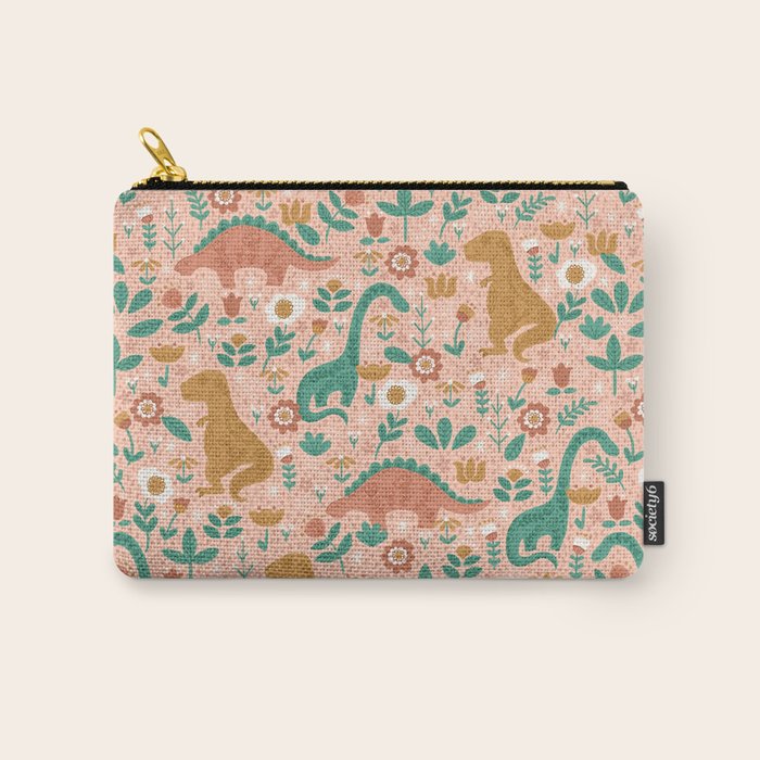 Folk Floral Dinosaurs in Pink Carry All Pouch Gallery Image 1