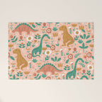 Folk Floral Dinosaurs in Pink Welcome Mat Gallery Image 1