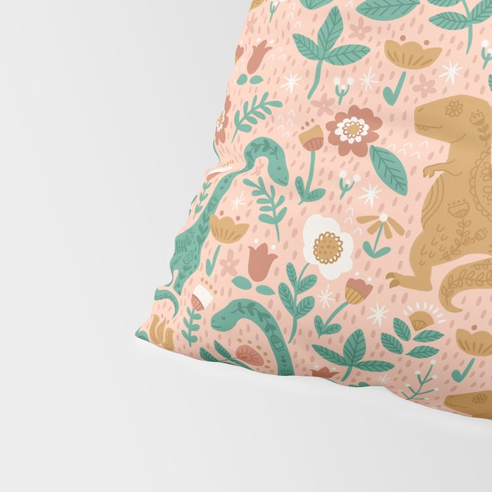 Folk Floral Dinosaurs in Pink Pillow Sham Gallery Image 4