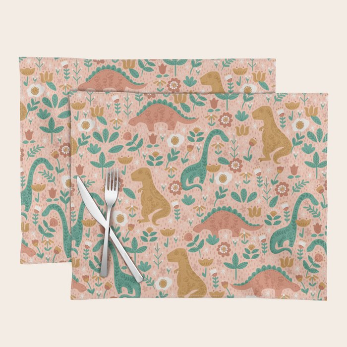 Folk Floral Dinosaurs in Pink Placemat Gallery Image 1