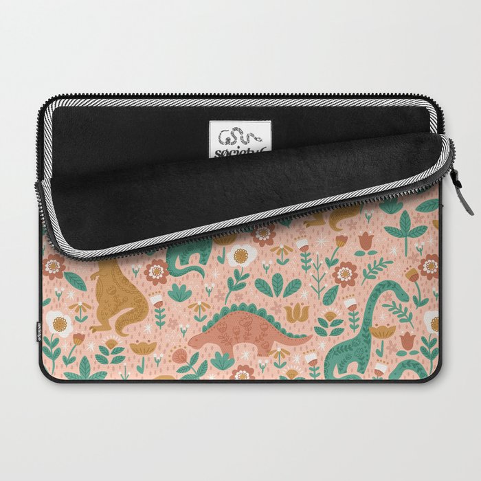Folk Floral Dinosaurs in Pink Laptop Sleeve Gallery Image 2