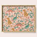 Folk Floral Dinosaurs in Pink Serving Tray Gallery Image 1