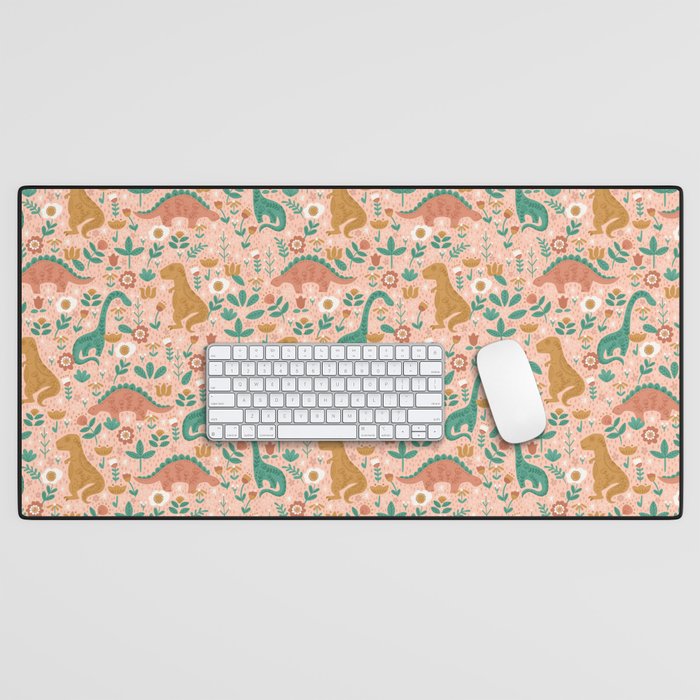Folk Floral Dinosaurs in Pink Desk Mat Gallery Image 1