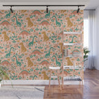 Folk Floral Dinosaurs in Pink Wall Mural Gallery Image 1