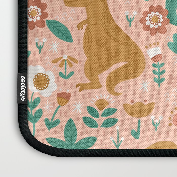 Folk Floral Dinosaurs in Pink Laptop Sleeve Gallery Image 3
