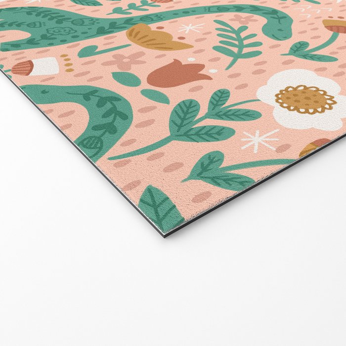 Folk Floral Dinosaurs in Pink Welcome Mat Gallery Image 2
