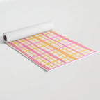 Retro Picnic Plaid Painted Stripe Pattern Pink Yellow Cream Yoga Mat Gallery Image 2