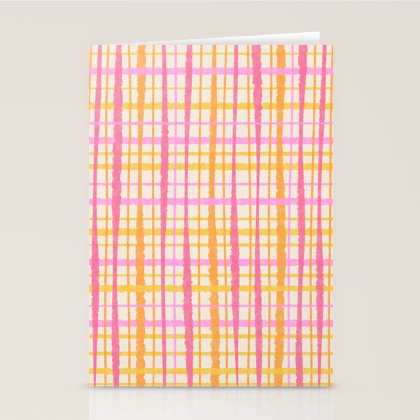 Retro Picnic Plaid Painted Stripe Pattern Pink Yellow Cream Stationery Card Gallery Image 1