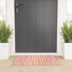 Retro Picnic Plaid Painted Stripe Pattern Pink Yellow Cream Welcome Mat Gallery Image 3