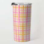 Retro Picnic Plaid Painted Stripe Pattern Pink Yellow Cream Travel Mug Gallery Image 3