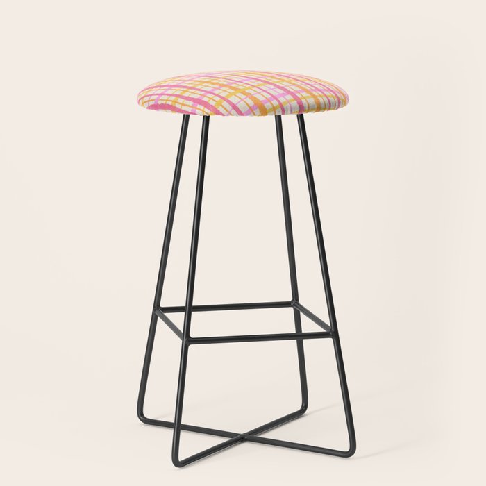 Retro Picnic Plaid Painted Stripe Pattern Pink Yellow Cream Stool Gallery Image 1