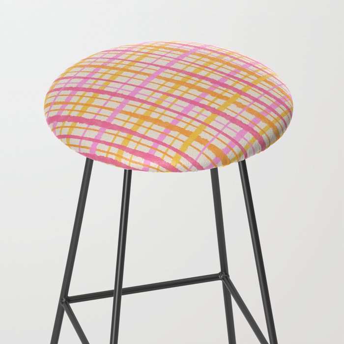 Retro Picnic Plaid Painted Stripe Pattern Pink Yellow Cream Stool Gallery Image 2