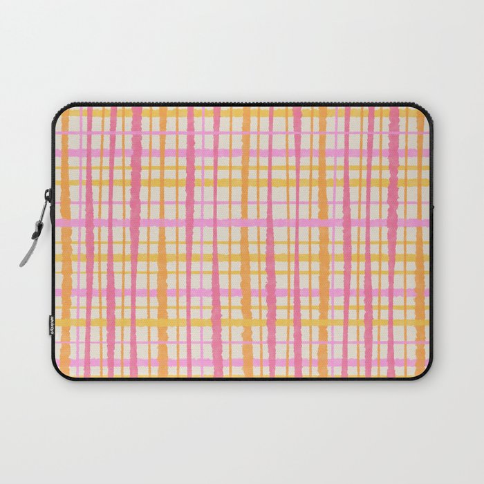 Retro Picnic Plaid Painted Stripe Pattern Pink Yellow Cream Laptop Sleeve Gallery Image 1