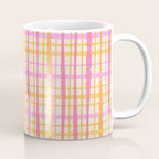 Retro Picnic Plaid Painted Stripe Pattern Pink Yellow Cream Coffee Mug Gallery Image 1