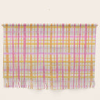 Retro Picnic Plaid Painted Stripe Pattern Pink Yellow Cream Wall Hanging Gallery Image 1
