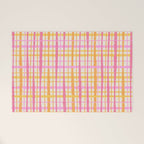 Retro Picnic Plaid Painted Stripe Pattern Pink Yellow Cream Welcome Mat Gallery Image 1