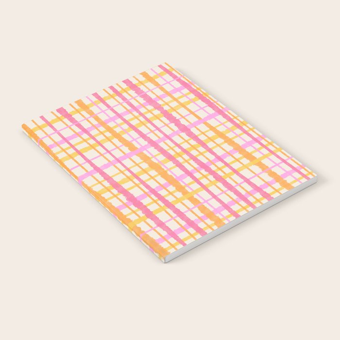 Retro Picnic Plaid Painted Stripe Pattern Pink Yellow Cream Notebook Gallery Image 2