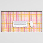 Retro Picnic Plaid Painted Stripe Pattern Pink Yellow Cream Desk Mat Gallery Image 1