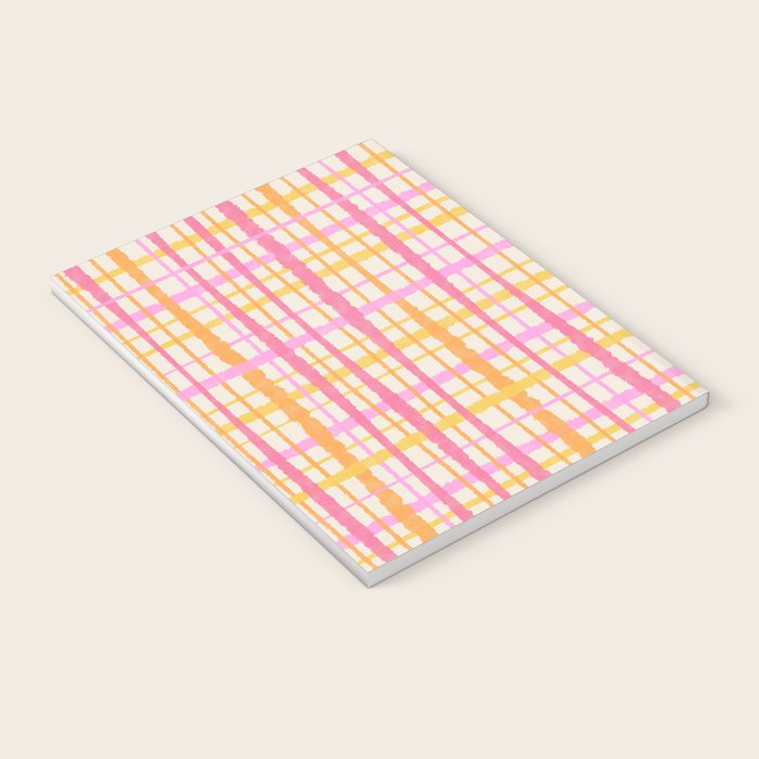 Retro Picnic Plaid Painted Stripe Pattern Pink Yellow Cream Notebook Gallery Image 3