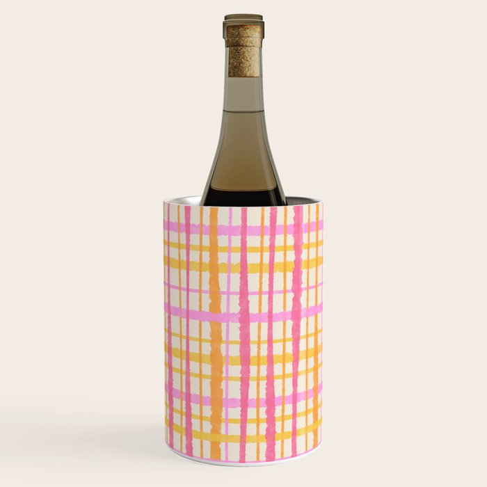 Retro Picnic Plaid Painted Stripe Pattern Pink Yellow Cream Wine Chiller Gallery Image 3
