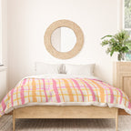 Retro Picnic Plaid Painted Stripe Pattern Pink Yellow Cream Duvet Cover Gallery Image 3