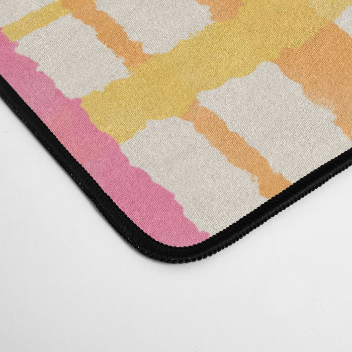Retro Picnic Plaid Painted Stripe Pattern Pink Yellow Cream Desk Mat Gallery Image 4
