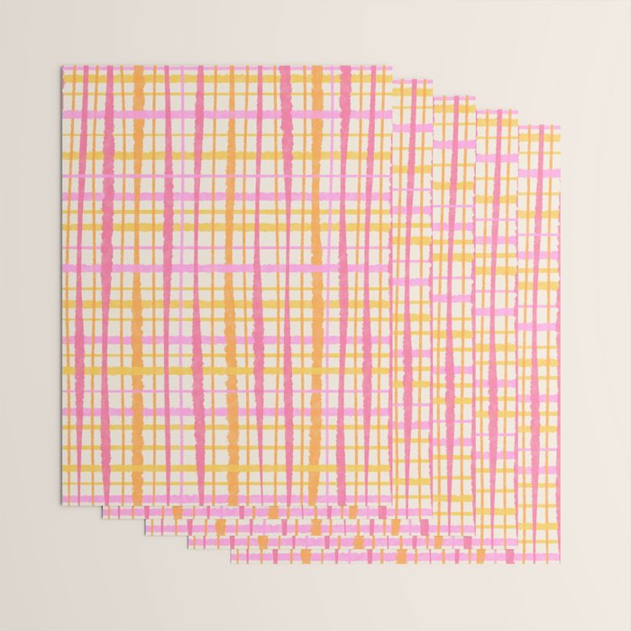 Retro Picnic Plaid Painted Stripe Pattern Pink Yellow Cream Wrapping Paper Gallery Image 3