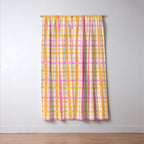 Retro Picnic Plaid Painted Stripe Pattern Pink Yellow Cream Window Curtain Gallery Image 3