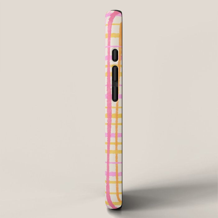 Retro Picnic Plaid Painted Stripe Pattern Pink Yellow Cream iPhone Case Gallery Image 2