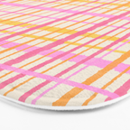Retro Picnic Plaid Painted Stripe Pattern Pink Yellow Cream Bath Mat Gallery Image 3