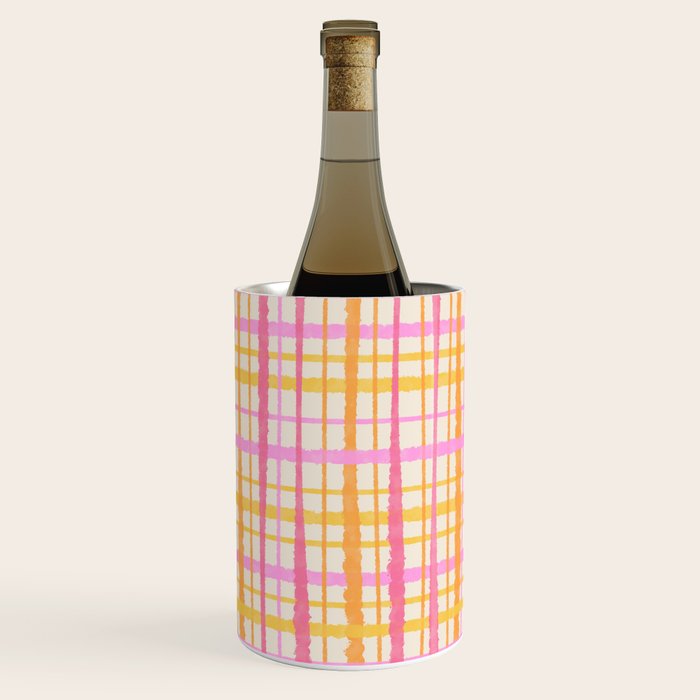 Retro Picnic Plaid Painted Stripe Pattern Pink Yellow Cream Wine Chiller Gallery Image 1