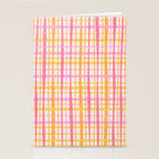 Retro Picnic Plaid Painted Stripe Pattern Pink Yellow Cream Stationery Card Gallery Image 2