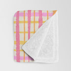 Retro Picnic Plaid Painted Stripe Pattern Pink Yellow Cream Throw Blanket Gallery Image 3