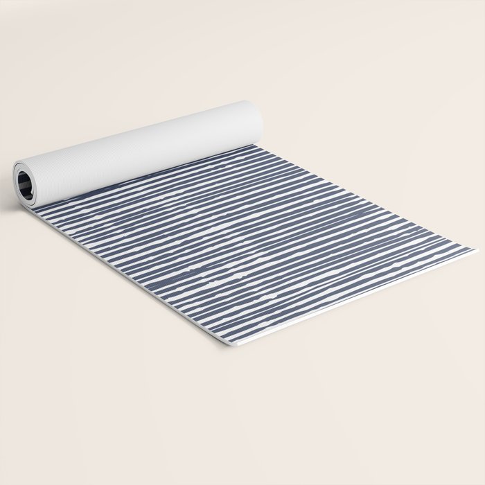 Abstract Stripes Pattern, Indigo, Navy Blue Yoga Mat Gallery Image 2