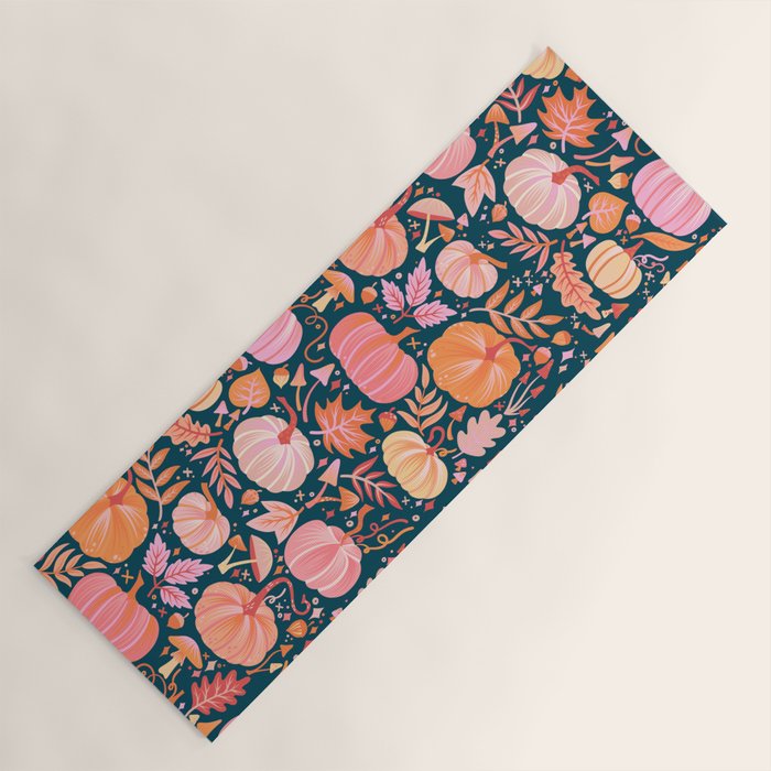 Pumpkin Confetti - Peach on Teal Yoga Mat Gallery Image 1