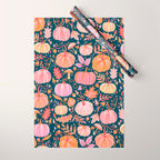 Pumpkin Confetti - Peach on Teal Wrapping Paper Gallery Image 1