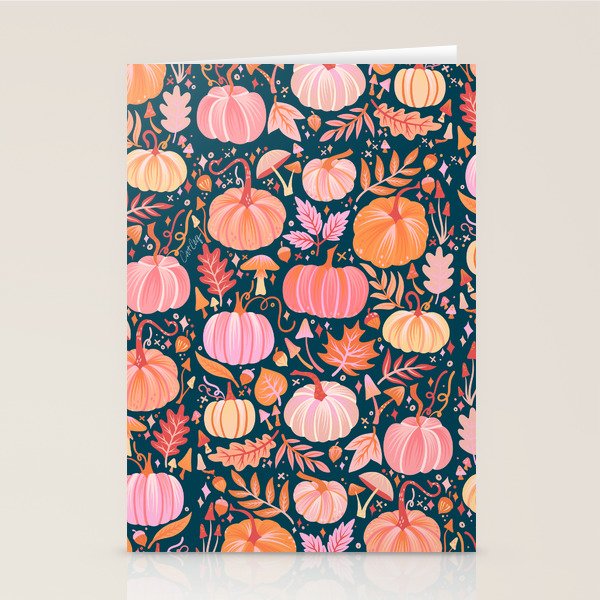 Pumpkin Confetti - Peach on Teal Stationery Card Gallery Image 2