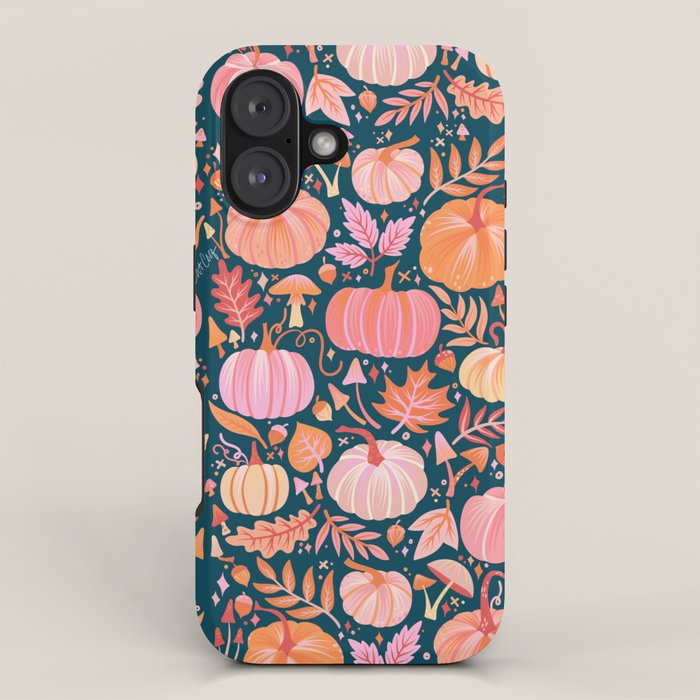 Pumpkin Confetti - Peach on Teal iPhone Case Gallery Image 1