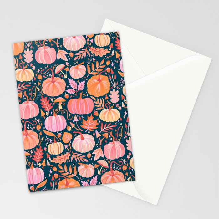 Pumpkin Confetti - Peach on Teal Stationery Card Gallery Image 2