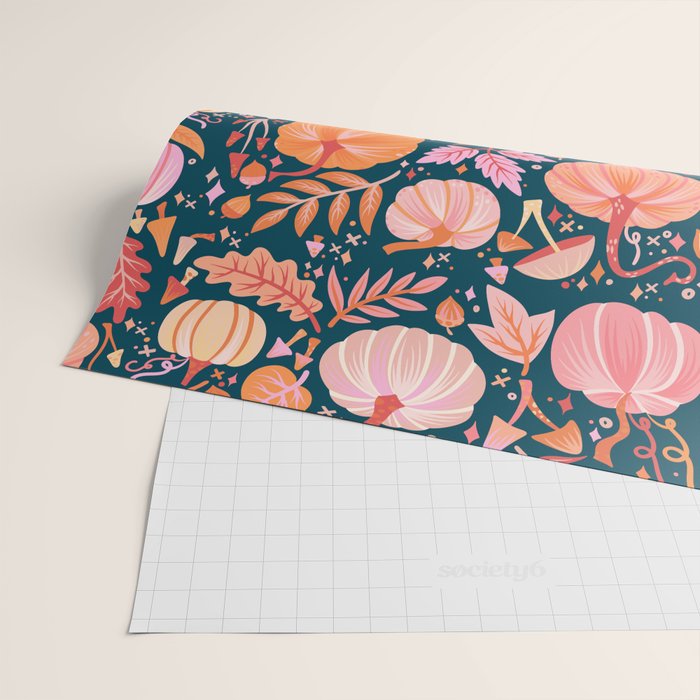 Pumpkin Confetti - Peach on Teal Wrapping Paper Gallery Image 2