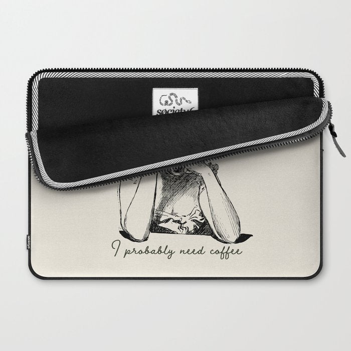 I Probably Need Coffee / Vintage Illustration / Funny Quote Laptop Sleeve Gallery Image 2