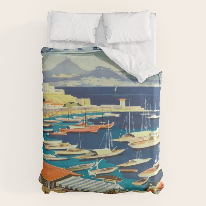 Greece Mid Century Travel Poster Duvet Cover Gallery Image 1